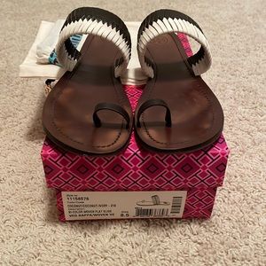 Tory Burch Bi-Color Woven Flat Slide - coconut-ivory.  Size 8.5